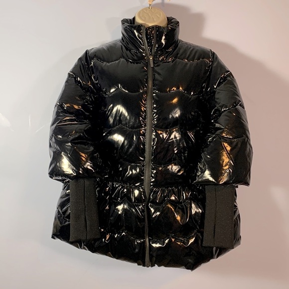 Habitual kids size 14 patent black shiny cropped glitter sleeve puffer coat - Picture 2 of 9